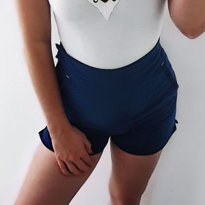 Dark blue High Waisted Fabric Shorts